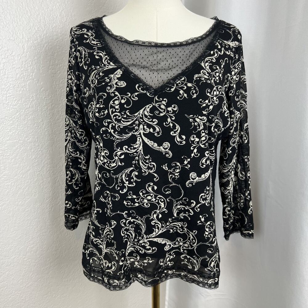 VTG Emma James Top Womens Large‎ Black Scroll Mesh Fairy Whimsigoth Gothic Y2K